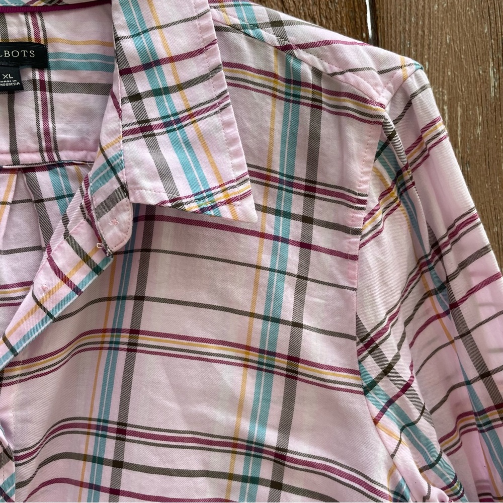 TALBOTS Women’s Pink Plaid Striped Button Down Long Sleeve Shirt Size XL - Picture 5 of 10